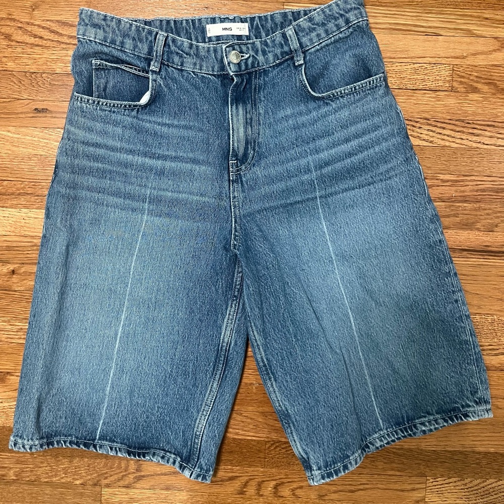 Long blue denim shorts